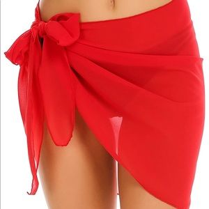 Red Sheer Swimsuit Sarong Cover Up